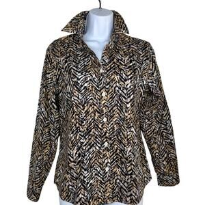 Chico's women's tiger animal print Button Down shirt sz0 us4-6 small y2k noniron